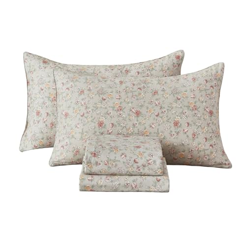 Image of FADFAY California King Floral Bed Sheets-100% Cotton Muslin Double Gauze, 4 Piece Ultra Soft Shabby Chic French Floral Bedding Set, Vintage Cottagecore Style, Breathable & Lightweight