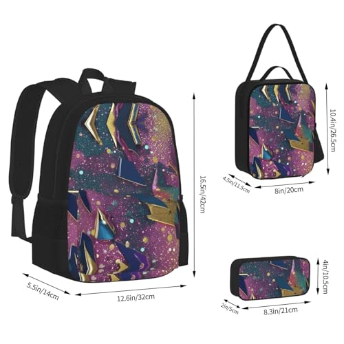 Glitter Pattern Print 3-Piece Set Backpack, Lunch Bag And Pencil Case, For Travel, College, And Daily Use4