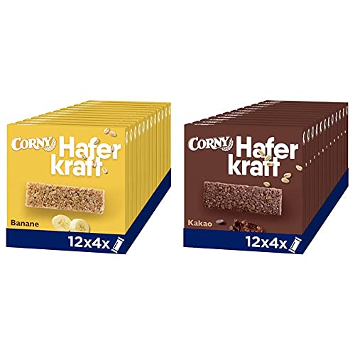 Corny Haferkraft Banane, Haferriegel, 12er Pack (12 x 140g Schachtel mit je 4 Riegeln) & Haferkraft Kakao, 12er Pack (12 x 140g Schachtel mit je 4 Riegeln)
