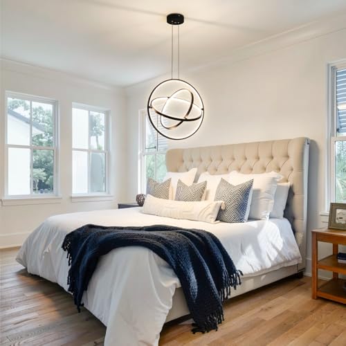 Fang Yan Mei Modern LED Chandelier 3 Rings Black Circle Hanging Pendant Lighting Dimmable Round Ring Kitchen Island Chandelier Creative DIY for Dining Living Room Bedroom Height Adjustable by Fang Yan Mei - Used condition - Image 6