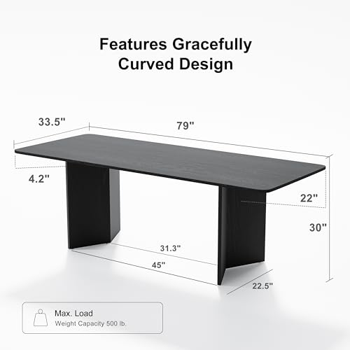 Casaphoria 79" Dining Table for 6, Wood Kitchen Table with Scratch-Resistant Top & V-Shaped Base, Modern Farmhouse Rectangular Dining Table for Living Room, Kitchen, Easy Assembly, Black by Casaphoria - Image 2