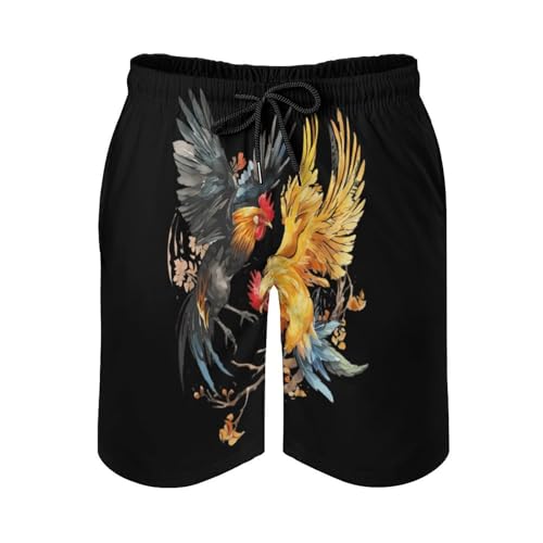 Rooster Chicken Fight Funny Men's Swim Trunks Printed Quick Dry Swimwear Beach Shorts With Pocket3