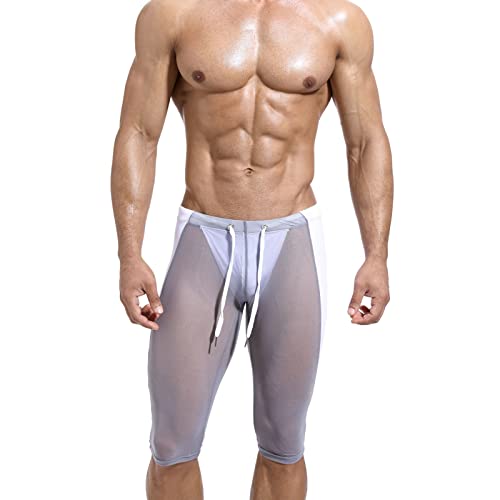 Celanisai Mallas transparentes para hombre, mallas de compresión para ciclismo, correr, pantalones cortos de yoga, ajustados, pantalones de deporte, pantalones de compresión transparentes, pantalones