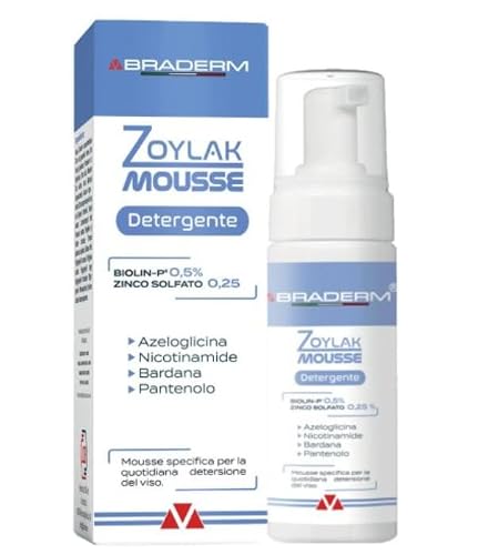 Braderm Zoylak Mousse Detergente Viso, Formula Delicata con Azeloglicina e Pantenolo, 100 ml