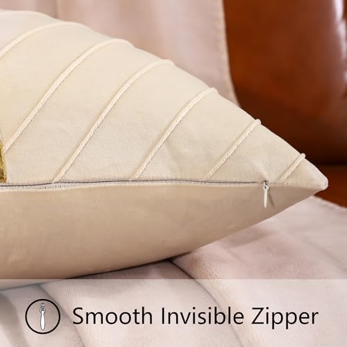 Image of Velvet Throw Pillow Covers 24x24 inch Pack of 2 Gold Decor Cream