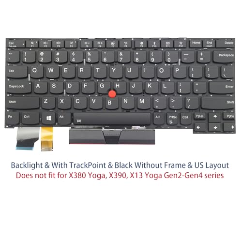 BestParts Backlit Laptop Keyboard Replacement for Lenovo Thinkpad X13 Yoga Gen 1 Type 20SX 20SY & X390 Yoga Type 20NN 20NQ US Layout with TrackPoint Black by BestParts - Image 2