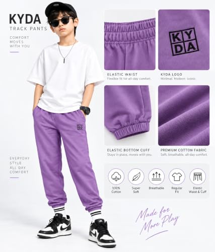 Image of KYDA Kids Boys Premium 100% Cotton Regular Fit Track Pants Soft Breathable Elastic Waist Casual Joggers Kids Playwear Everyday Comfort Wear-Pack of 2