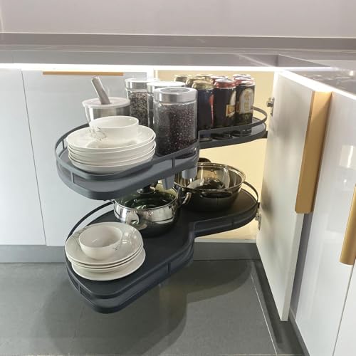 Générique Carrousel d'angle de Cuisine, Plateau pivotant à 2 Couches sous l'évier, organisateurs et Rangement Placard d'angle Coulissant pour Ouverture à Gauche(Gray)