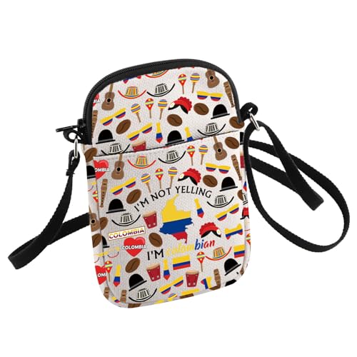 HOLLP Colombia Map Flag Crossbody Bag Souvenirs I'm Not Yelling I'm Colombian Small Sling Bag Colombian Gift