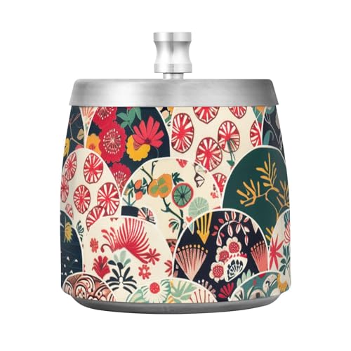 Posacenere per sigari in stile giapponese con motivo a ventaglio con coperchio, per casa, ufficio, balcone, esterno, antiscivolo, impermeabile, posacenere portatile per decorazione sigari