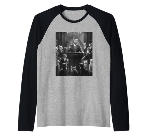 Trump Cat Speech Patriotic Cat Lover 4th of July Camiseta Manga Raglan