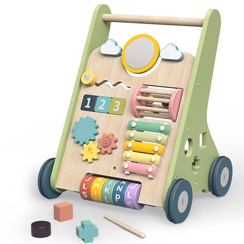 Wooden Baby Walker, Montessori Walker for Babies 6-12 Months, Push Walking Toys for 1 Year Old Learning to Walk