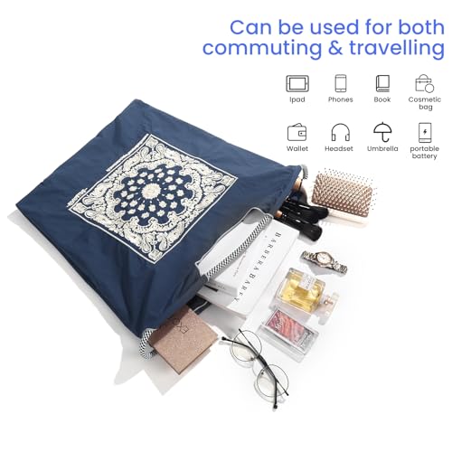 Image of Ball&Chain Summer Embroidery Beach Tote Bag - Stylish, Spacious, and Perfect for Women,Mom, Friends Great Gift. (Blue, Medium)