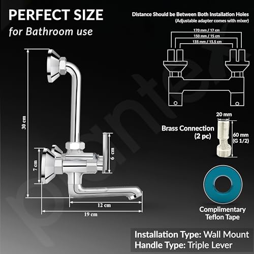 Image of Plantex 2 in 1 Wall Mixer for Bathroom /Mixer L-Bend Provision for Overhead /Mixer Tap for Bathroom with Water Saving Nozzle and Wall Flange (3515, Chrome)