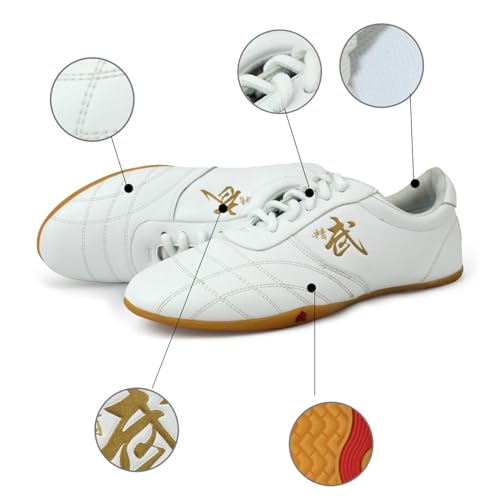 UCUZMI Ladies Leather Martial Arts Shoes, Fashion Tai-Chi Kung Fu Sneakers Anti-Slip Walking Sport Fitness Shoes with Chinese Character3