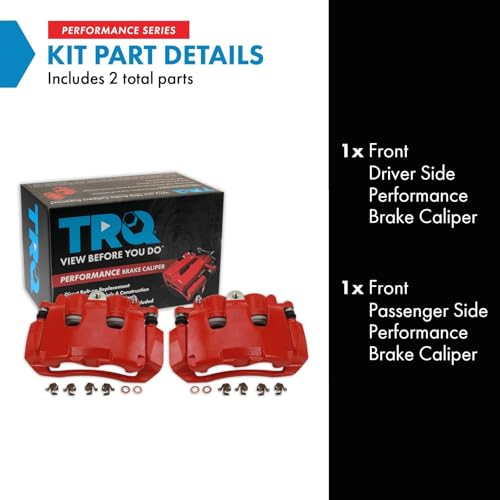 Image of TRQ Front Brake Caliper Set Painted Red Brackets Compatible with 2007-2009 Chrysler Aspen 2007-2009 Dodge Durango 2009-2010 Dodge Dakota Ram 1500 2011-2018 Ram 1500 2011 Ram Dakota