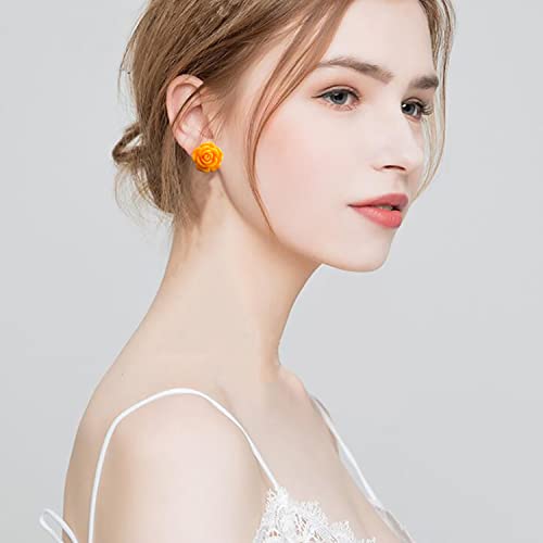 Just Follow 9 Pairs Boho Assorted Colors Resin Coral Rose Flower Earring Studs Set Small Cute Vacation Earrings Studs For Women Girl With Gift Box (9 Pairs) #TOP3