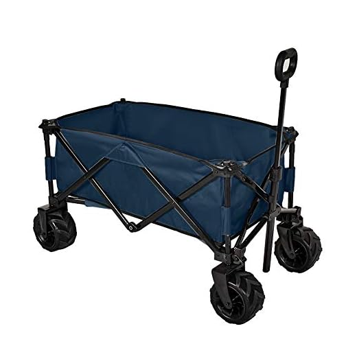 MAGIC UNION Folding Wagon Collapsible Utility Big Wheels Shopping Cart for Beach Outdoor Camping Garden Canvas Fabric All Terrain Heavy Duty Portable Grocery Cart Buggies Adjustable Handle (Navy)