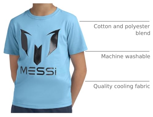 Image of Messi Boys' Lifestyle Short Sleeve T-Shirt, Slim-fit Graphic Tee, Cotton Blend Fabric