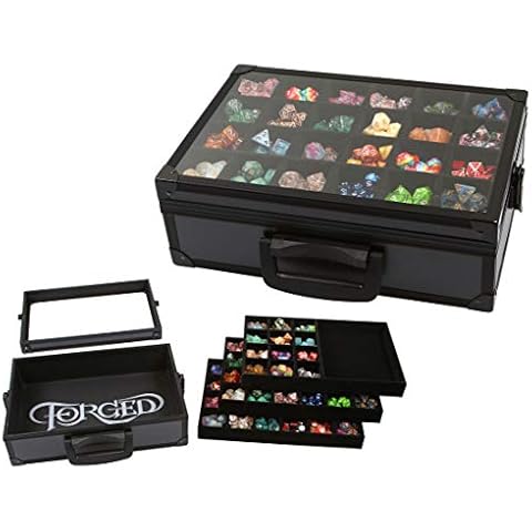 Forged Dice Co. Dice Display Case and Rolling Tray with 3 Removable Divided Dice Trays - Storage Box Holds up to 720 Metal or Plastic Polyhedral Dice Sets - Great for Dice Collectors or RPG D&D Games Cover