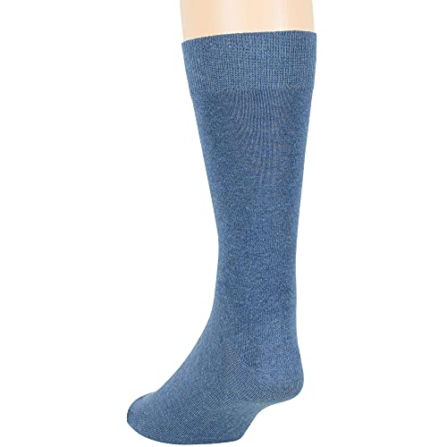 7Bigstars Kingdom Men's Cotton Dress Socks - 6 Pack Large - Solid Casual Crew Lightweight Business Work Sock Size 10-13 Shoe 6-12 L Denim Blue #TOP5