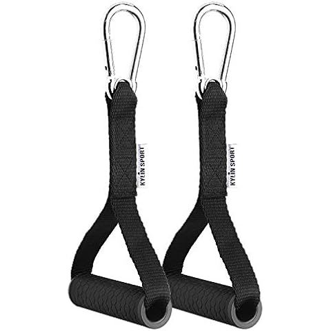 KYLIN SPORT Upgraded Cable Machine Attachments Resistance Bands Handles Grips Fitness Strap Stirrup Handle Cable Attachment Silicon Grip with Metal Carabiner Colorful Version (Black) Cover