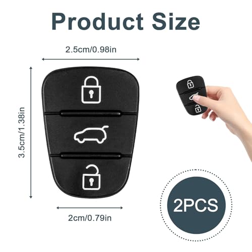 2 Stück Autoschlüssel Tastenfeld 3 Tasten, Kompatibel mit Hyundai i10, i20, i30, ix35, Kia Sportage, Ceed und Mehr Ersatz Tastenfeld Gummi Schlüssel Gehäuse Auto Fernbedienung Schlüsselgehäuse