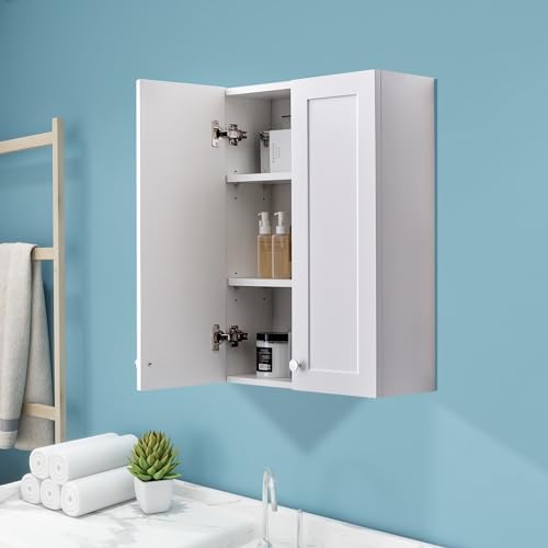 White Wall Mount Cabinet, MDF Over The Toilet Storage Cabinet wit...