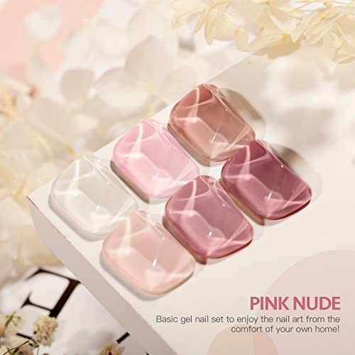 Image of GAOY Pink Nude Gel Nail Polish Set, 6 Neutral Colors Jelly Milky White Soak Off UV Light Cure Gel Polish Kit for Salon and Nail Art DIY at Home