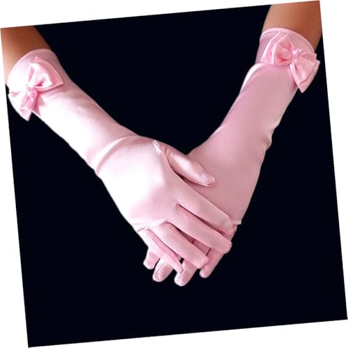 Guantes de satén para niña largos: complementos elásticos de disfraz con lazo 7