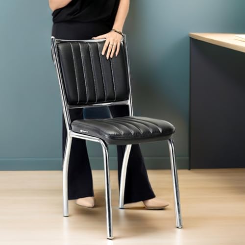 Image of Office Chair Reception Waiting Area Home Study Visitor Chair Without Arm Heavy Duty with Steel Frame and Cushion seat Back, Without Wheels Hold up to 140 kg (1, Black, Heavy 1)