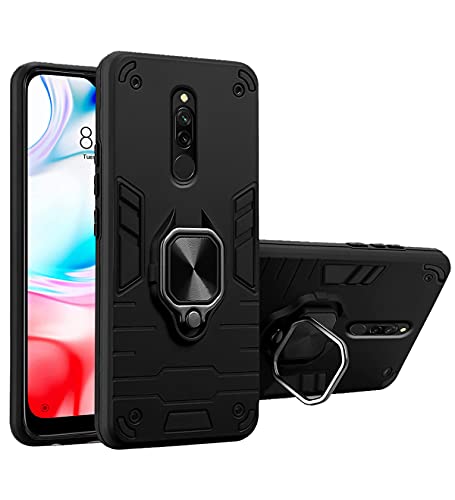 Image of Pikkme D5 Tough Armor Bumper Back Cover Case for Redmi 8 |Ring Holder & Kickstand in-Built (Black)
