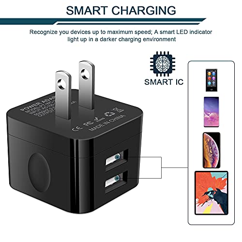 Heywood PT-WC-22 2Pack Usb Wall Chargers, 2.4A Dual Port Fast Charger Block Square Flat Power Ac Adapter Phone Brick Charging Station thumb #3