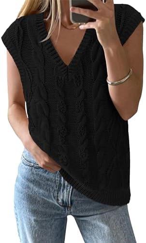 BTFBM Women's Oversized Sweater Vest 2025 Fall V Neck Casual Sleeveless Sweaters Loose Cable Knit Summer Pullover Tops