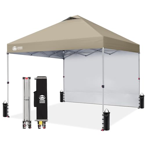 CROWN SHADES 10x10 Pop Up Canopy with 1 Side Wall - Beach Tent...