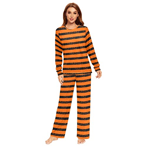 ALAZA Striped Halloween Pajama Set for Men Women,Long Sleeve Top & Bottom Sleepwear Set Soft Lounge Nightwear2