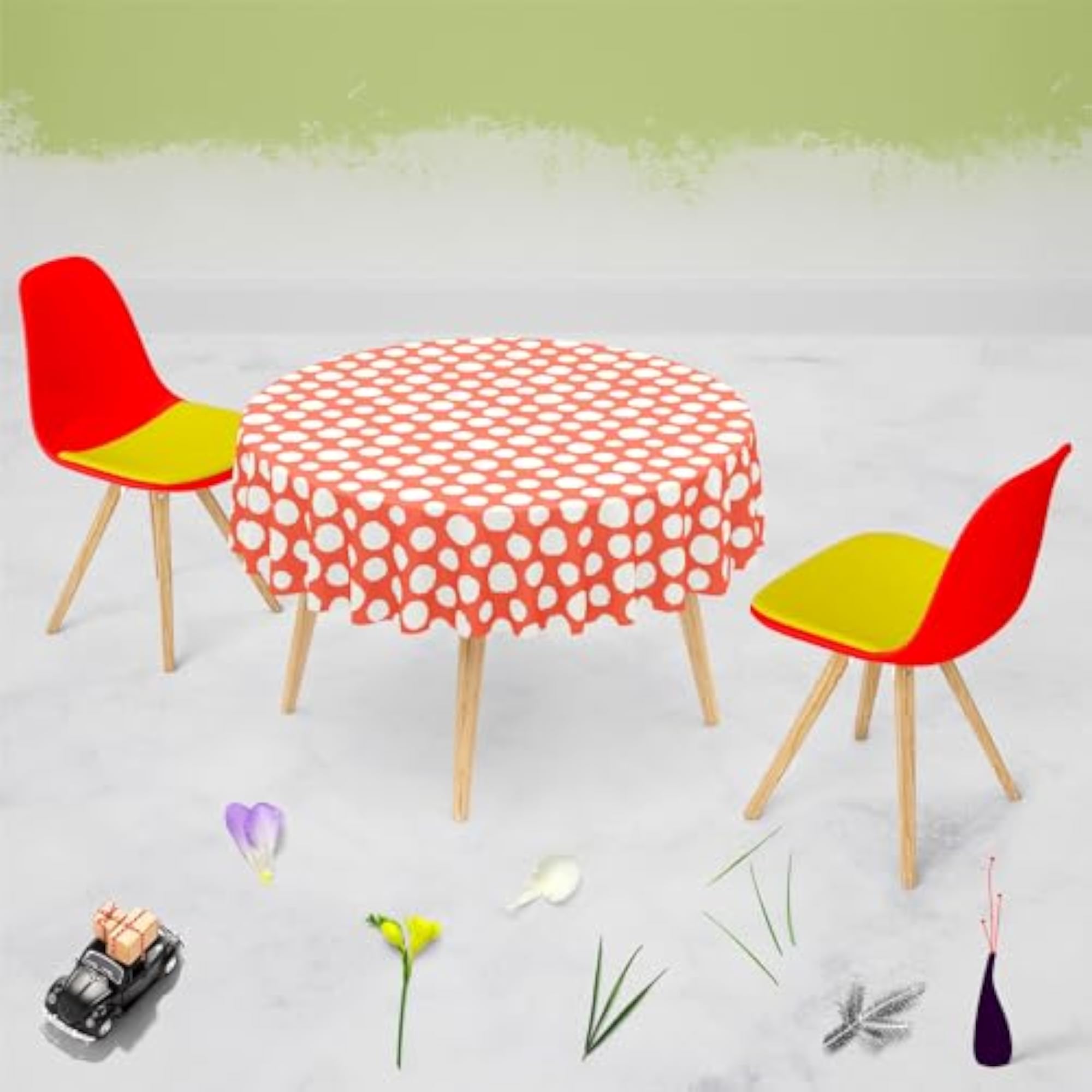 Painted Polka Dot Cotton Canvas Table Cloth Cover for Dining & Center Table