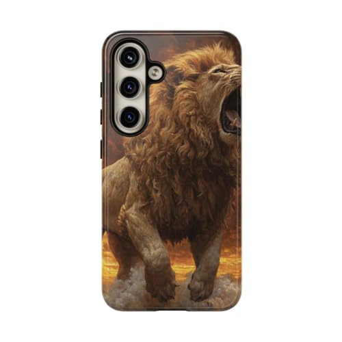 Coque Samsung Galaxy S24 rigide brillante lion rugissant marron