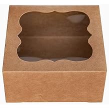 واحد أكثر 6 "x6" x3 "صناديق مخبز بنية مع نافذة PVC للفطائر وصناديق ملفات تعريف الارتباط صندوق ورق كرافت طبيعي صغير 6x6x3inch ، عبوة من 15