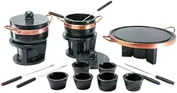 KIT FONDUE PEDRA SABÃO COMPLETO 18 PÇS CHAPA 27 CM