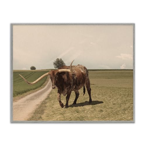 'Longhorn Cattle Grazing Scenic Countryside'| Framed Giclee Art