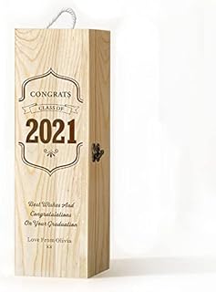howson london Personalised Wooden Wine Gift Box Red Wine Holder for Graduate Vintage Chest Champagne Bottle Box to Celebrate Graduation Custom Xmas Gift Any Graduate Year and Name