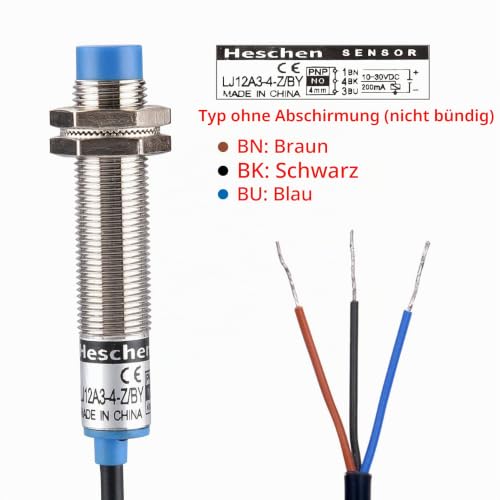 Heschen M12 Induktiver Näherungssensor Schalter Schildtyp LJ12A3-4-Z/BY Detektor 4mm 10-30VDC 200mA PNP Normalerweise offen(NO) 3-Draht