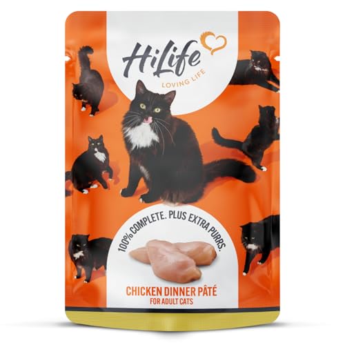 HiLife Adult Wet Cat Food, Chicken Dinner Pate, Complete Cat Food Pouches, 100% Natural & Grain Free (18 x 70g Pouches)