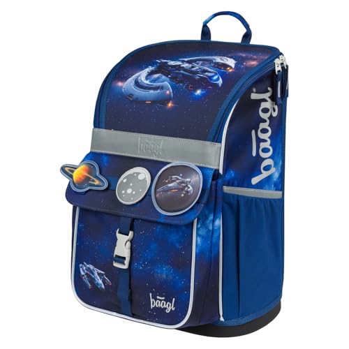 Baagl Schulranzen Jungen für 1. Klasse - Ergonomische Schultasche für Kinder Zippy - Schulrucksack mit Brustgurt - Grundschule Ranzen Tornister, 18 l (Space Ship)