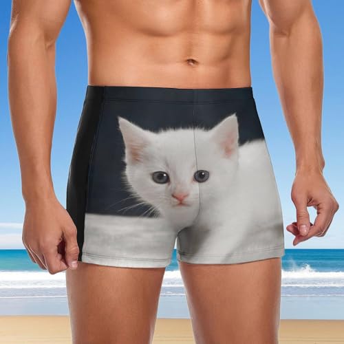 Short de bain homme séchage rapide motif chaton blanc