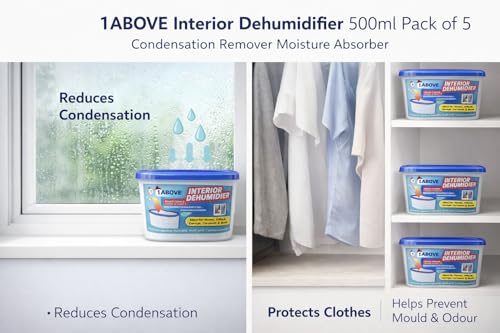 1ABOVE Dehumidifier 500ml Pack of 5 | Condensation Remover Moisture Absorber, Dehumidifiers for Damp, Mould, Moisture in Home, Kitchen, Wardrobe, Bedroom, Caravan, Office, Garage, Basement - Image 3