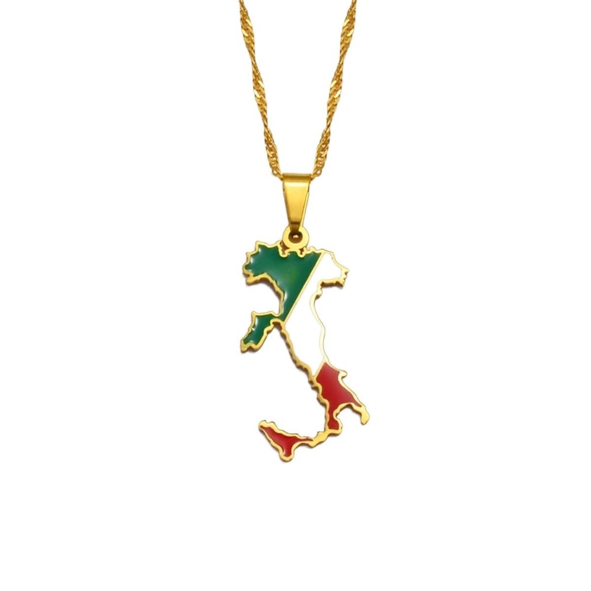New 2025 Enamel Stainless Steel Italy Map Flag Pendant Necklaces Silver Color/Gold Color Italian Maps Ethnic Party Birthday Jewelry Fashion Accessories Creative Gift