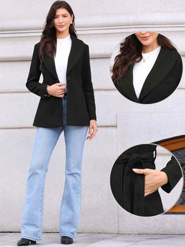 Allegra K Pea Coats for Women Lapel Collar One Button Winter Overcoat with Belt Trench Coat2