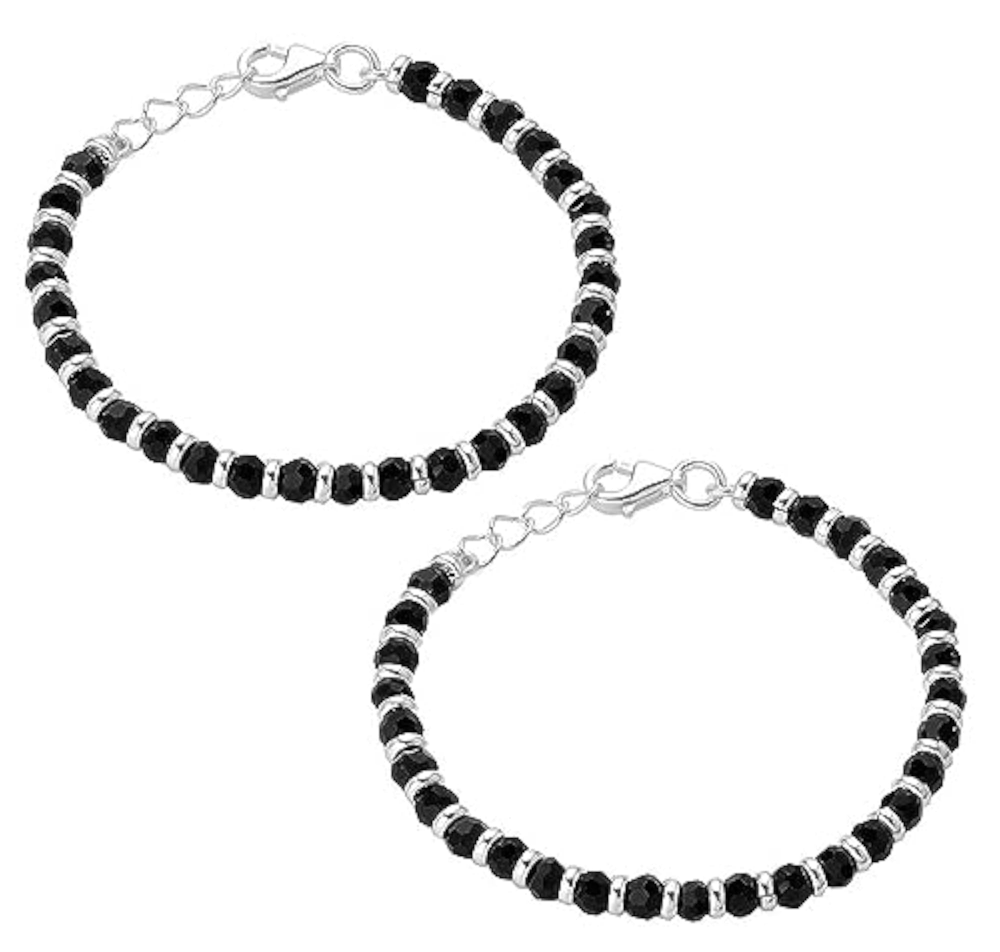 Set of 2 Kids Black & Silver Crystal Bead Anklets